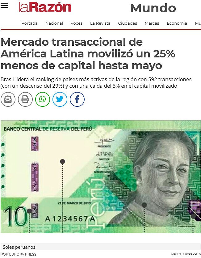 Mercado transaccional de Amrica Latina moviliz un 25% menos de capital hasta mayo